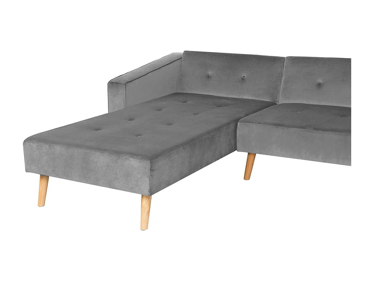 Ecksofa rechtsseitig Retro Stil Samtstoff grau mit Zierkissen Vadso