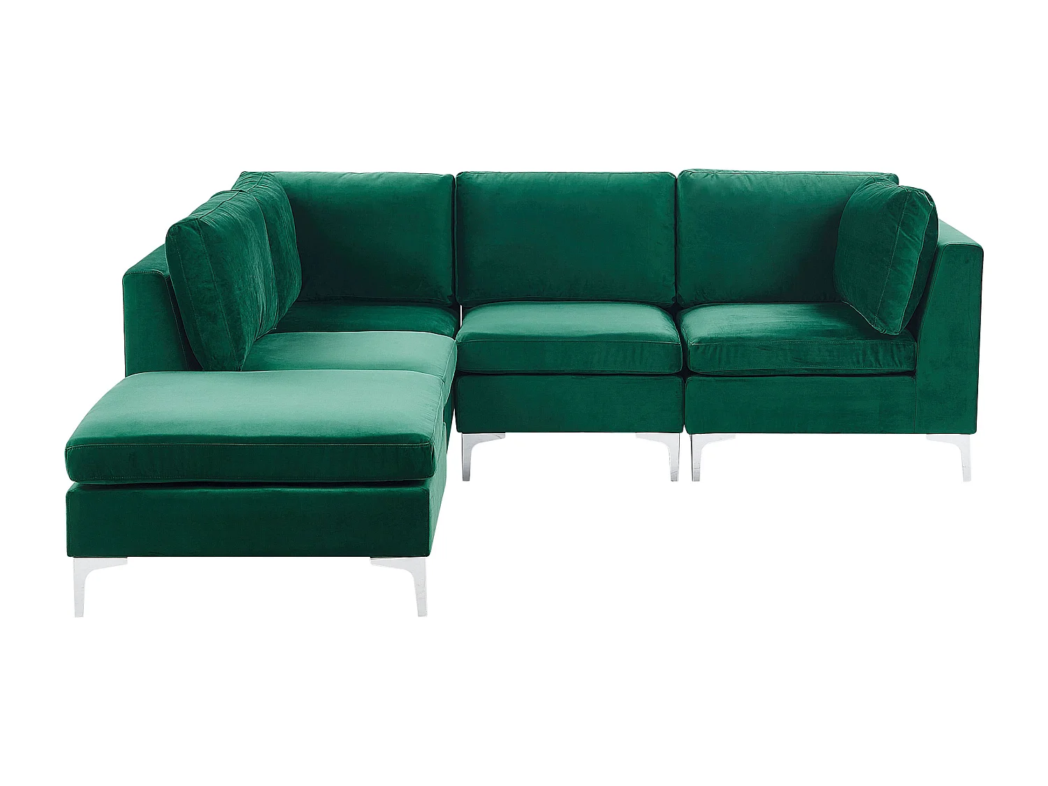 Modulaire hoekbank EVJA Fluweel Groen Met ottomaan 4-zitter Rechterzijde