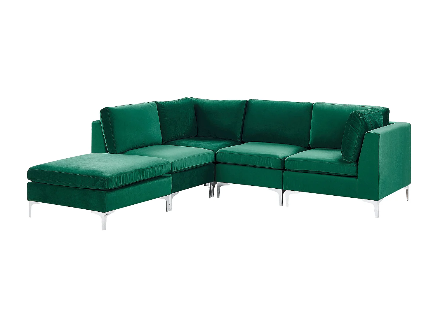 Modulaire hoekbank EVJA Fluweel Groen Met ottomaan 4-zitter Rechterzijde