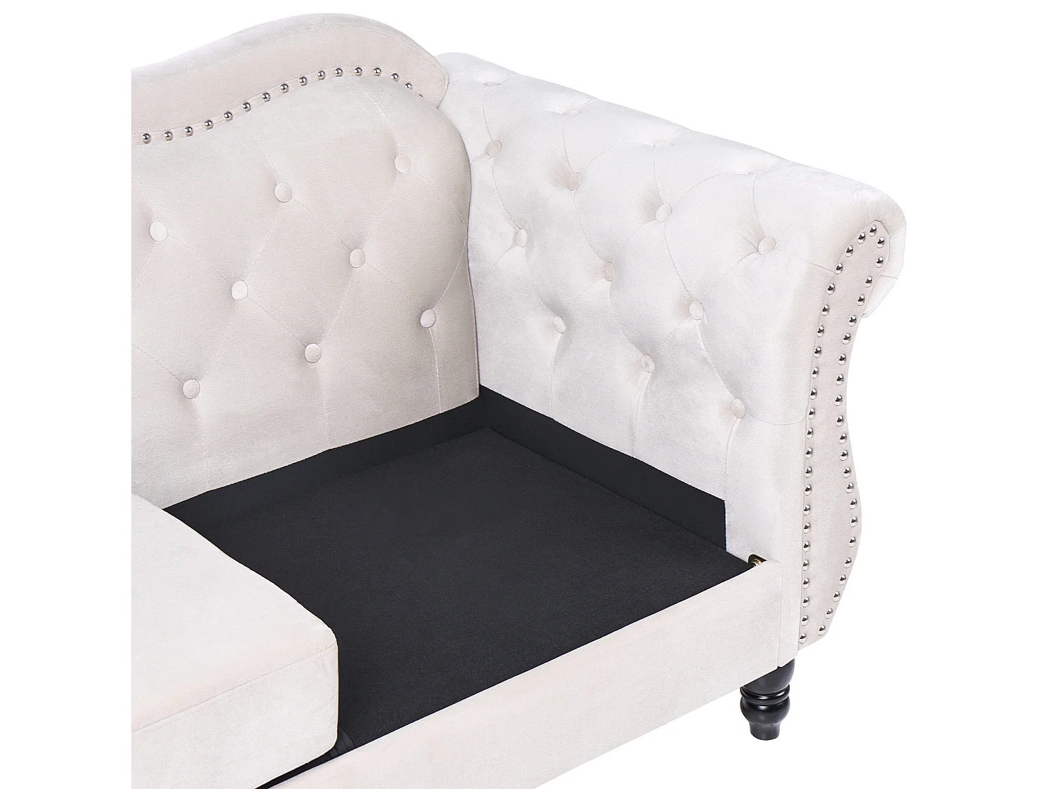 Canapé 3 places en velours capitonné beige SKIEN