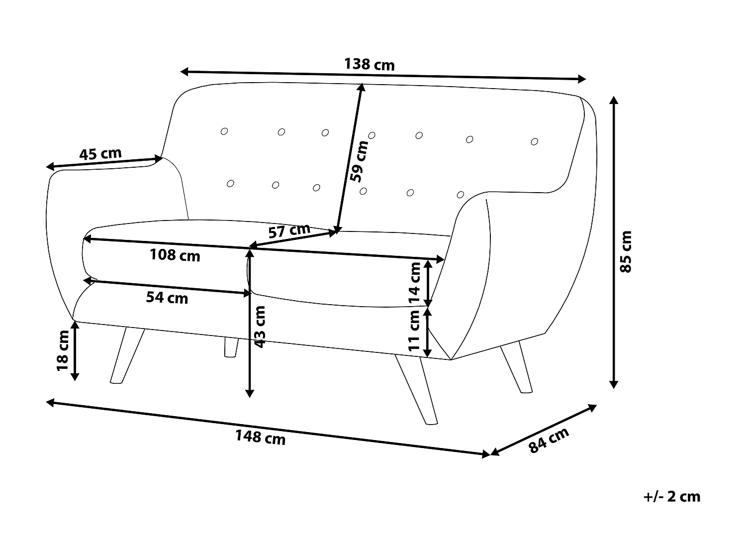 Modernes 2er Retro-Sofa aus Samtstoff in Grau Bodo