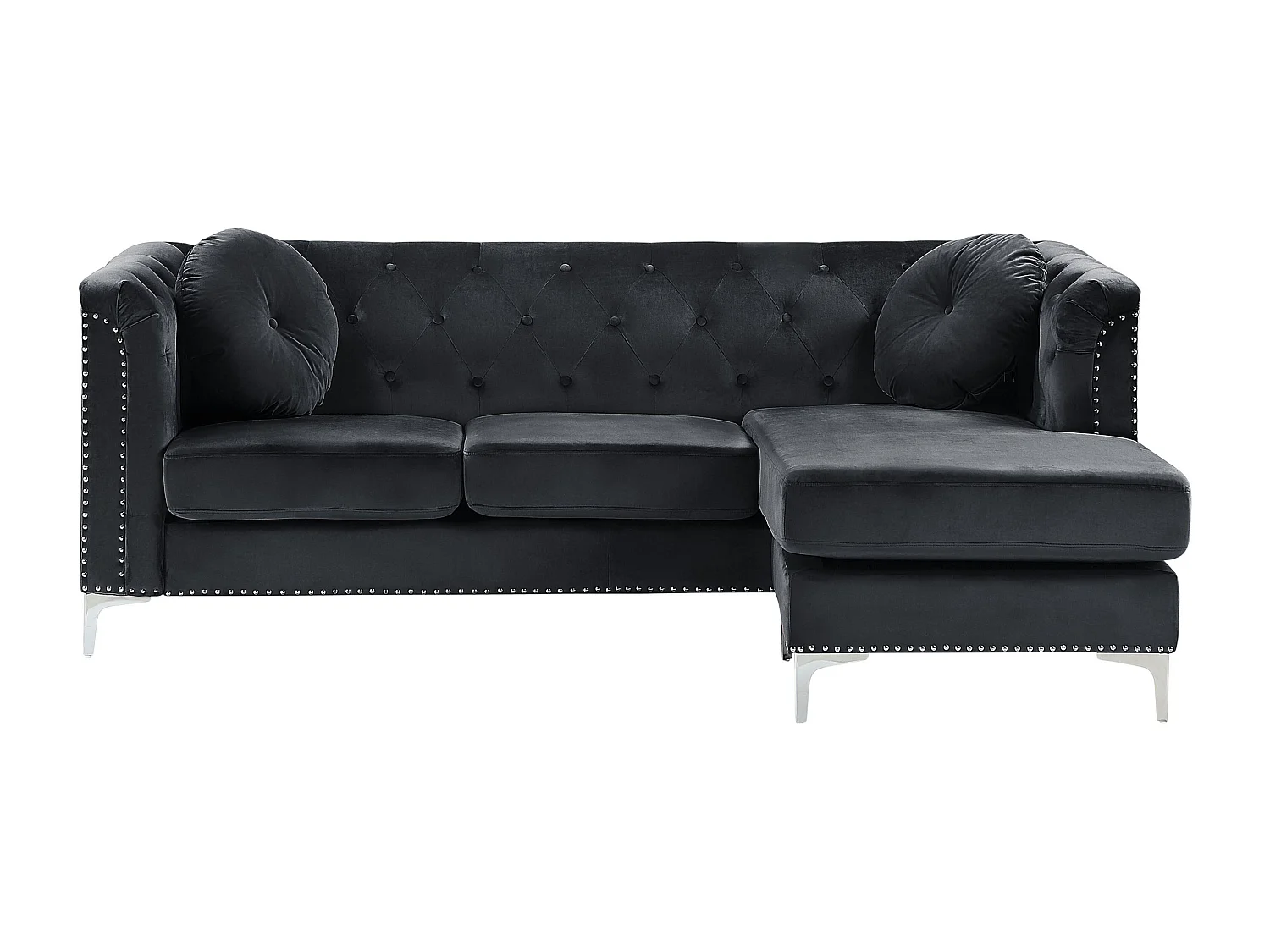 Elegantes Ecksofa aus Samtstoff linksseitig schwarz Flen