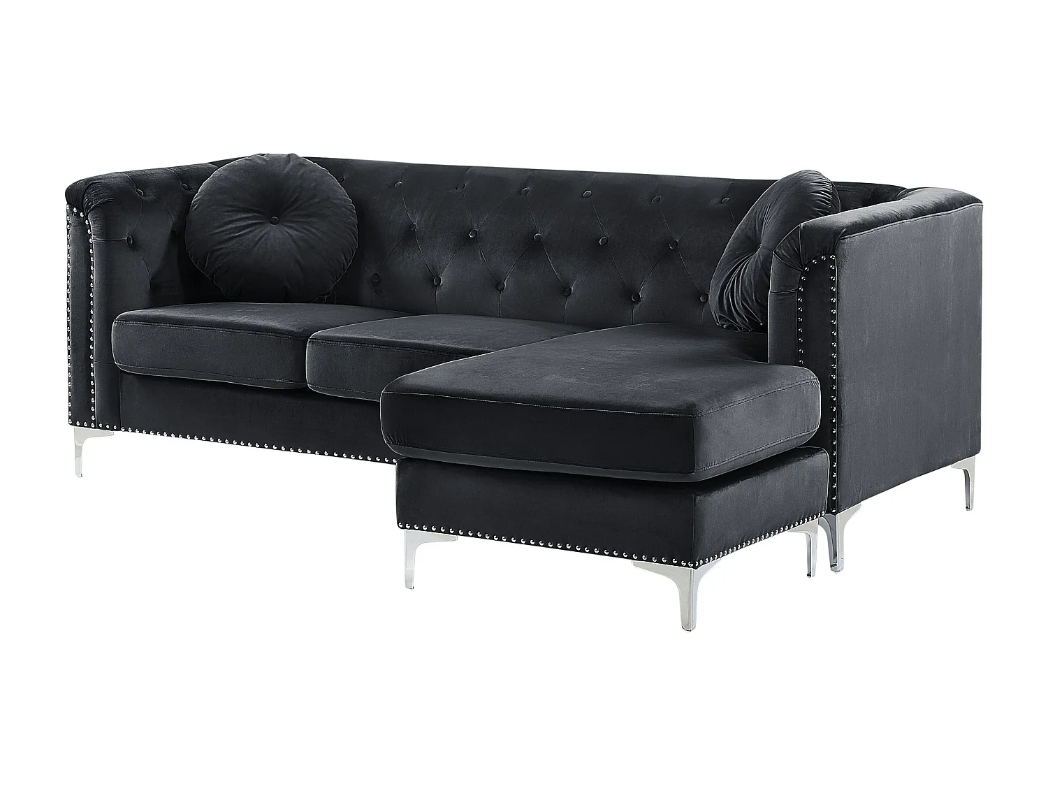 Elegantes Ecksofa aus Samtstoff linksseitig schwarz Flen
