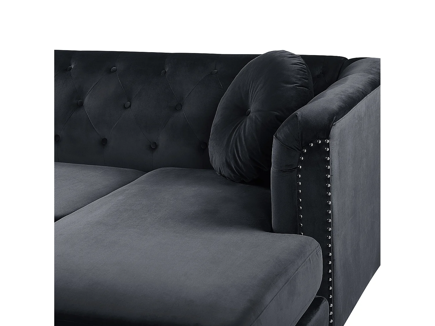 Canapé d'Angle Côté Gauche - Flen - en Velours, Noir