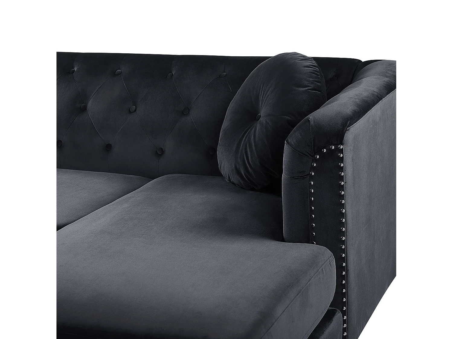 Sofá de canto FLEN Veludo Preto 3 lugares à esquerda