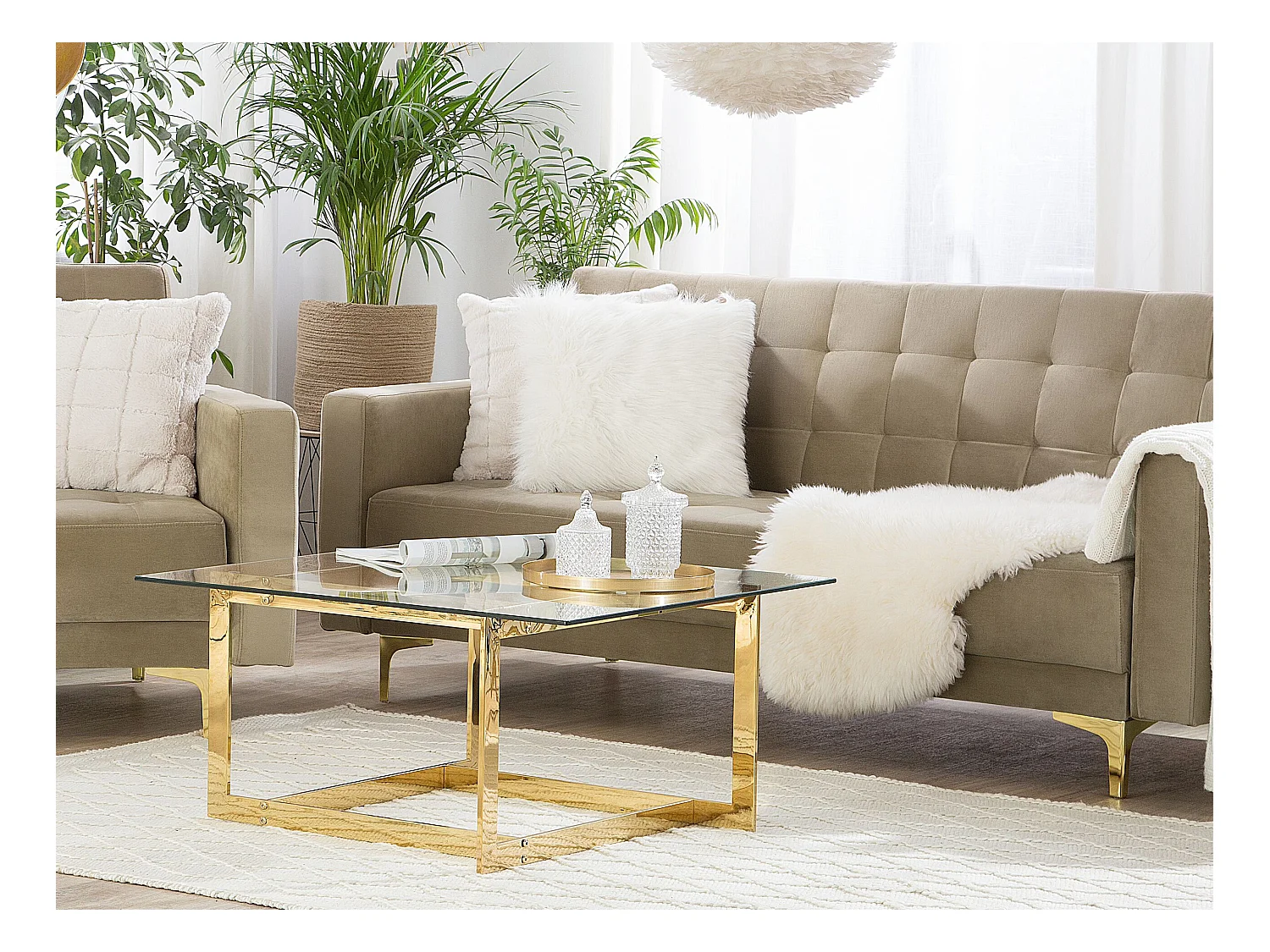 Canapé-lit 3 places ABERDEEN Velours Beige sable