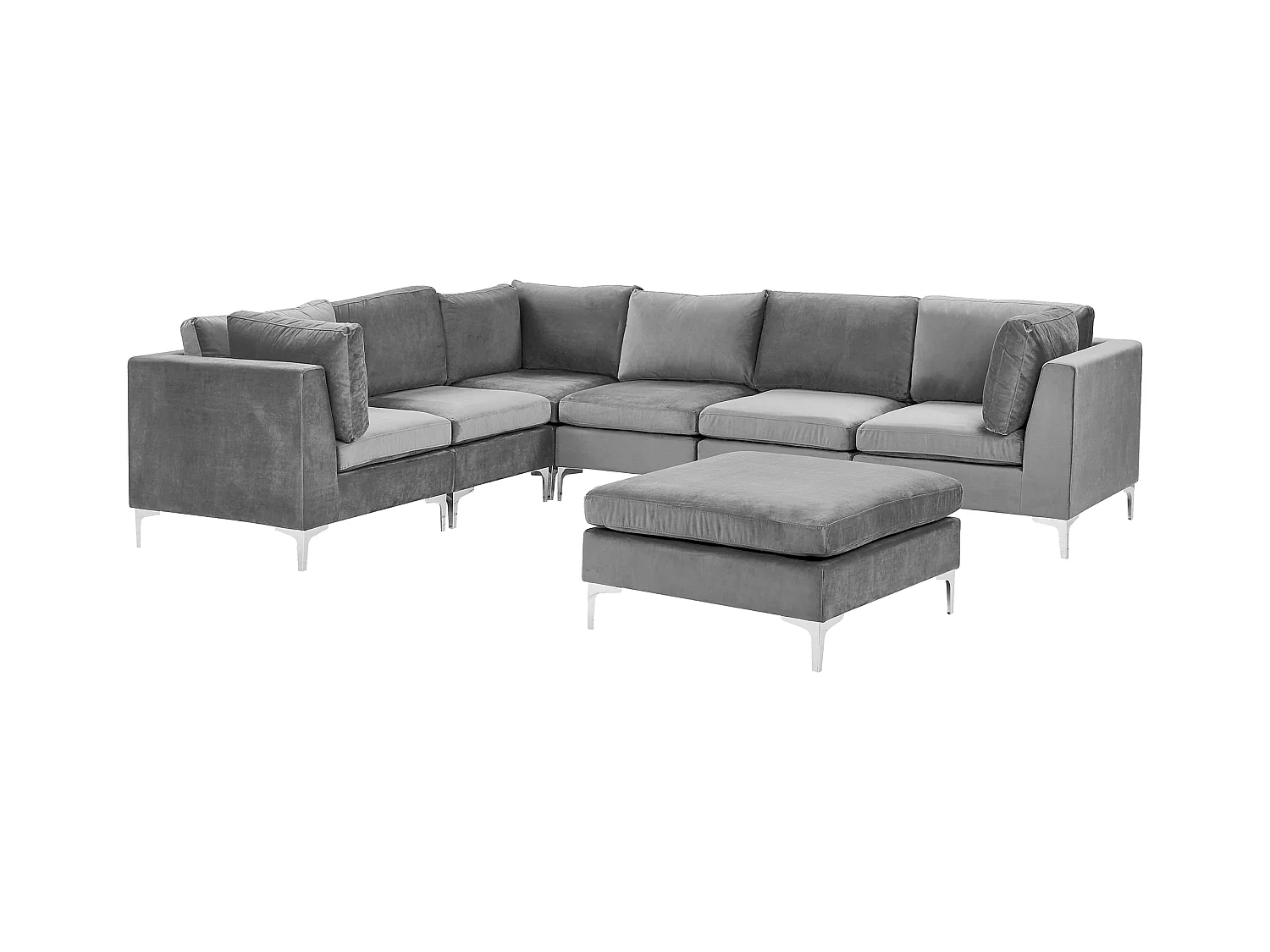 Modulaire hoekbank EVJA Fluweel Grijs Met ottomaan 6-zitter Rechterzijde