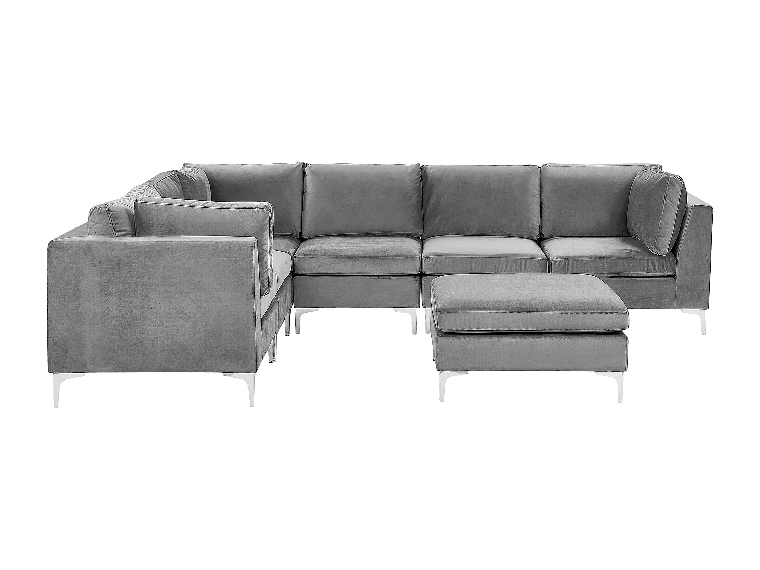 Canapé d'Angle Modulable - Evja - Côté Droit, 6 Modules et Pouf, en Velours, Gris