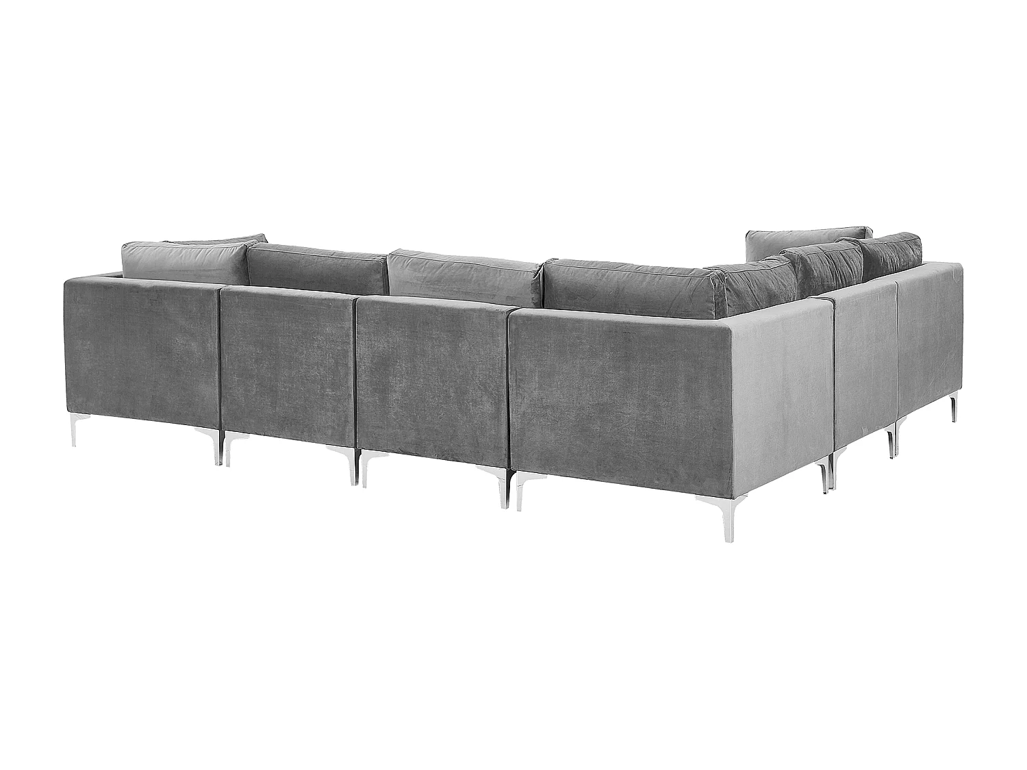 Canapé d'Angle Modulable - Evja - Côté Droit, 6 Modules et Pouf, en Velours, Gris