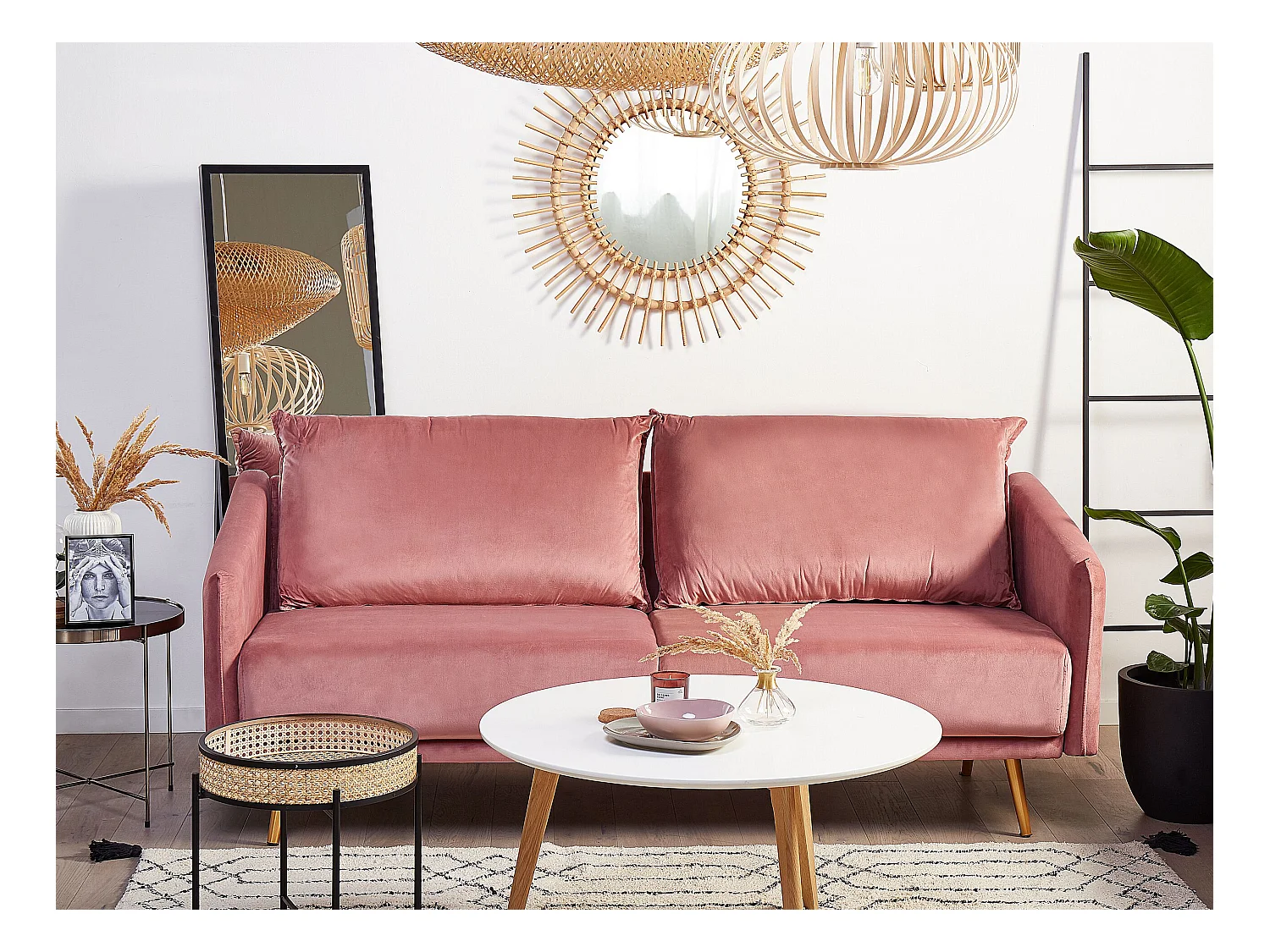 Sofa MAURA Samtstoff Rosa 3-Sitzer