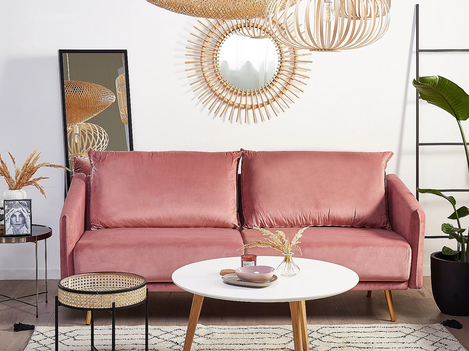Sofa MAURA Welur Różowy dla 3 osób