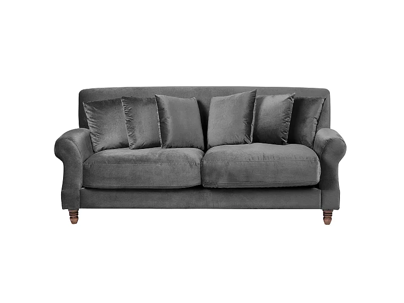 2-Sitzer Sofa Samt grau mit mehreren Kissen Polstersofa Retro-Stil Eike