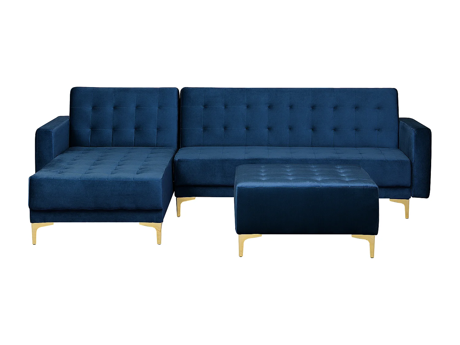 Modul Eckschlafsofa ABERDEEN Samtstoff Marineblau mit Ottomane 4-Sitzer rechtsseitig