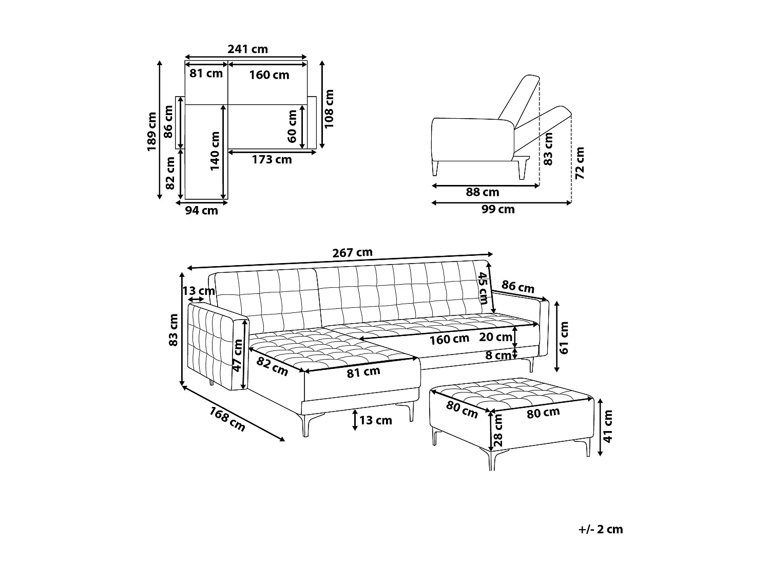 Modul Eckschlafsofa ABERDEEN Samtstoff Marineblau mit Ottomane 4-Sitzer rechtsseitig
