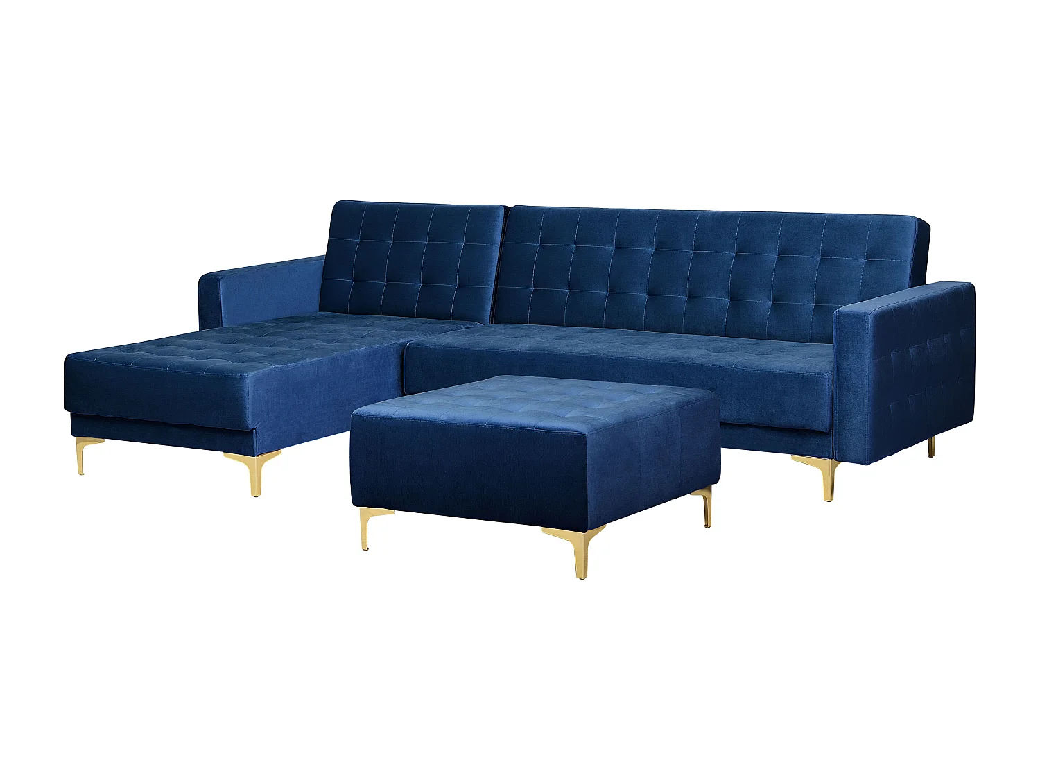Modul Eckschlafsofa ABERDEEN Samtstoff Marineblau mit Ottomane 4-Sitzer rechtsseitig