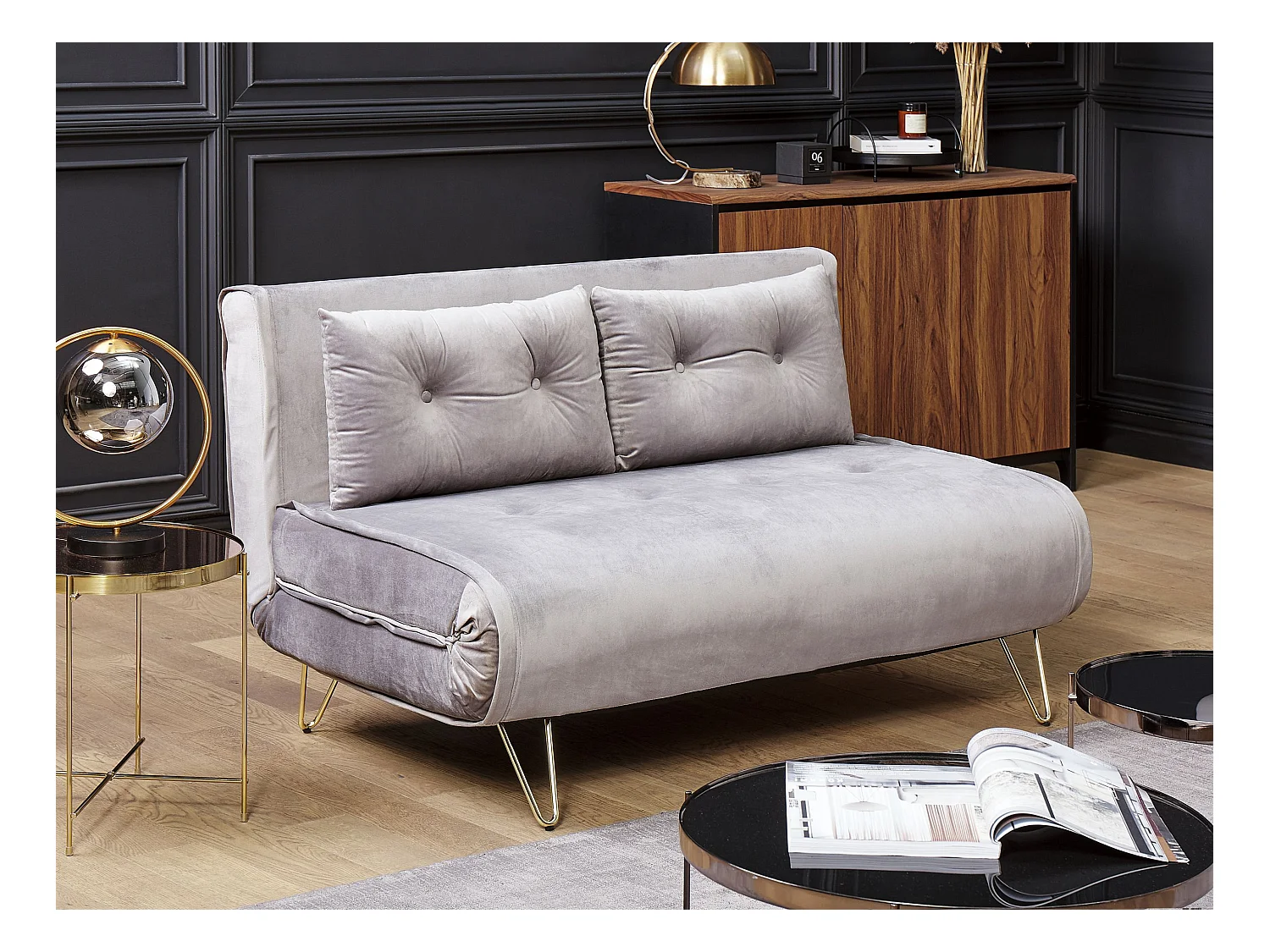 Sofá cama VESTFOLD Terciopelo Gris 2 plazas