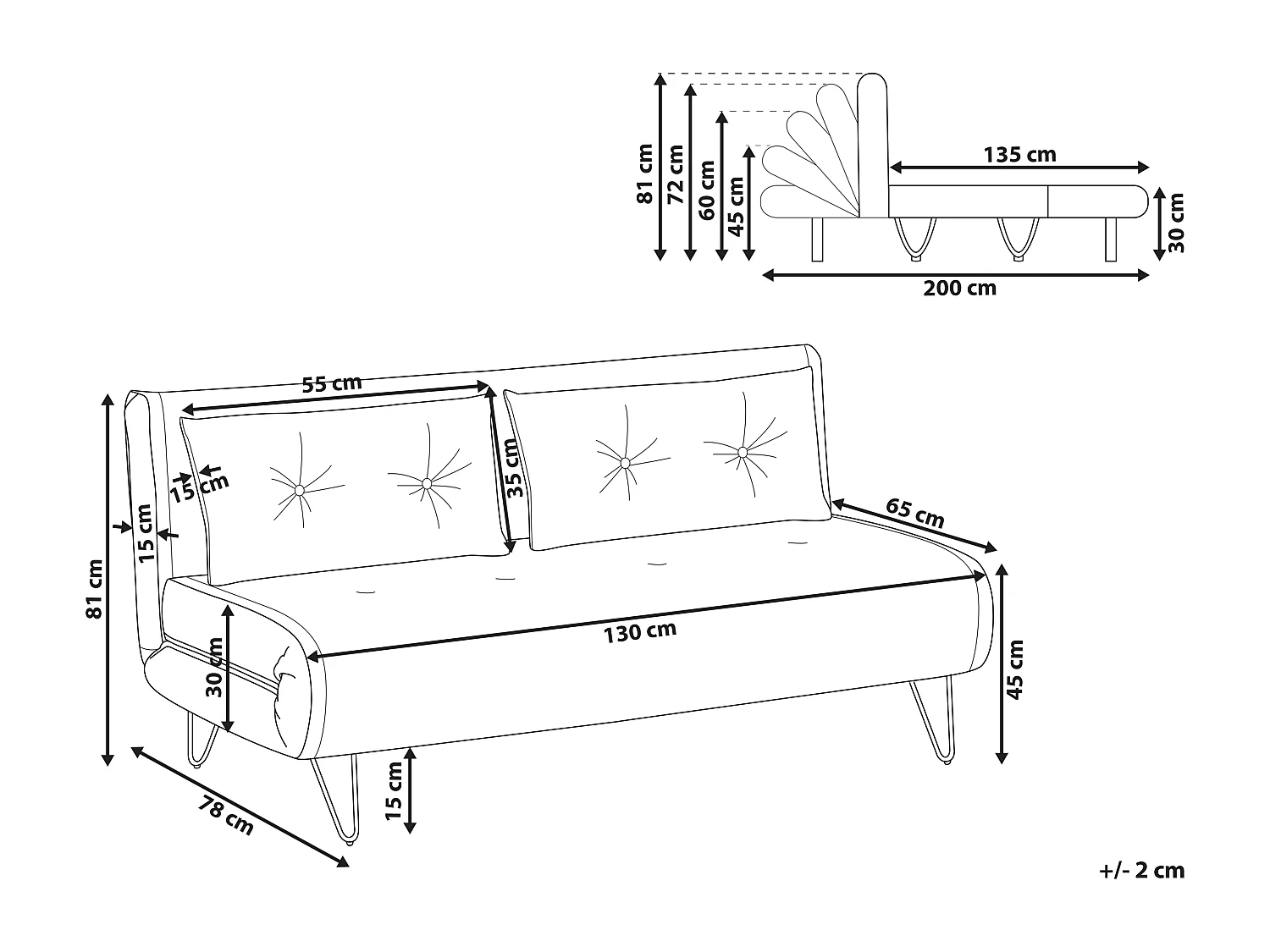 Divano letto VESTFOLD Velluto Grigio 2 posti