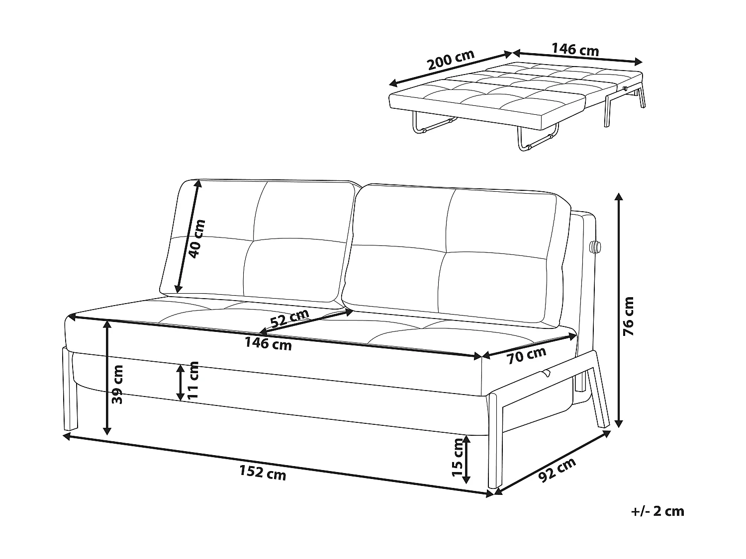 Sofa rozkładana EDLAND Czarny dla 2 osób