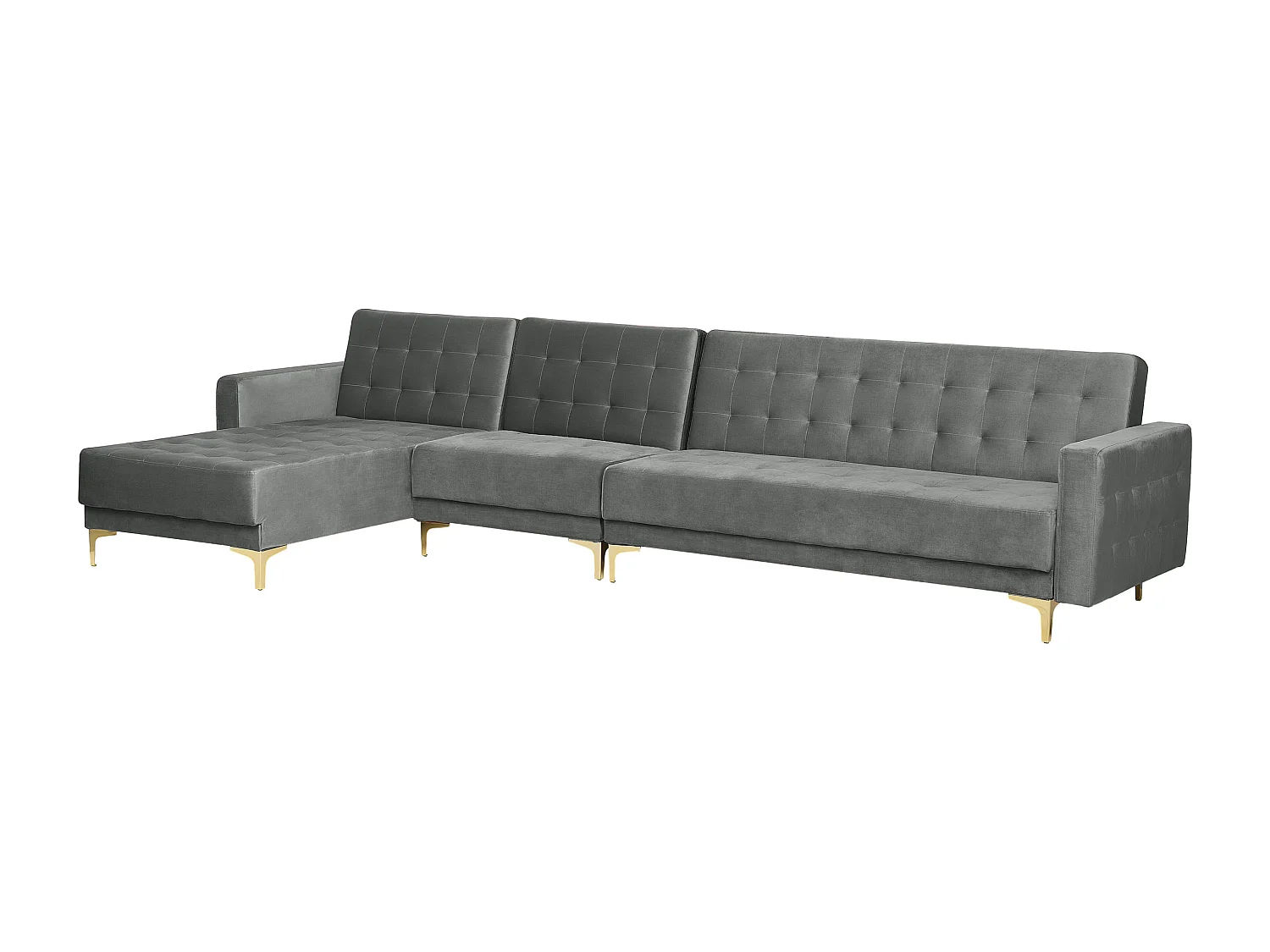 Canapé-lit d'angle modulable 5 places ABERDEEN Velours Gris Côté droit