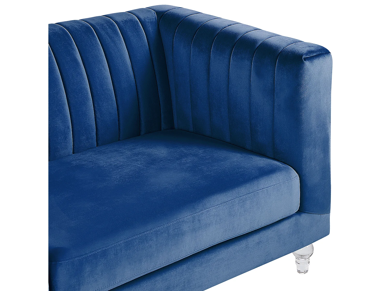 3-Sitzer Sofa Samtstoff blau gesteppt mit Acryl-Beinen dicken Sitzkissen Arvika