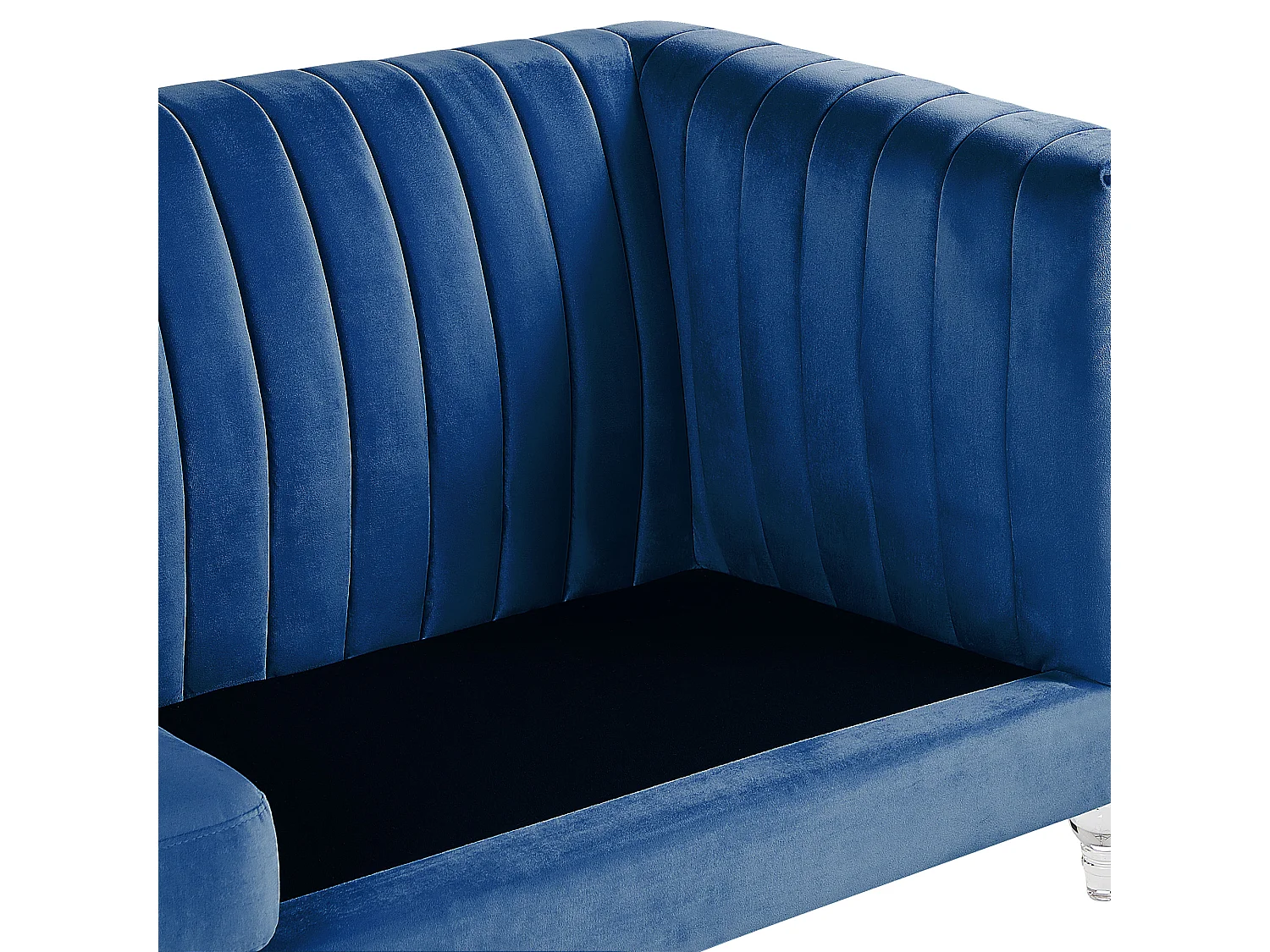 3-Sitzer Sofa Samtstoff blau gesteppt mit Acryl-Beinen dicken Sitzkissen Arvika