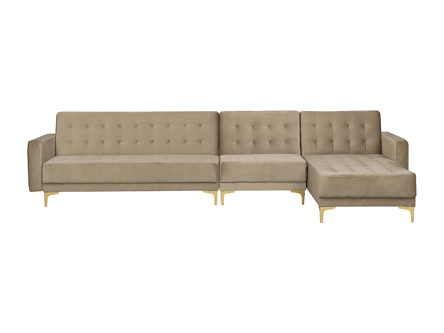 Modul Eckschlafsofa ABERDEEN Samtstoff Sandbeige 5-Sitzer linksseitig