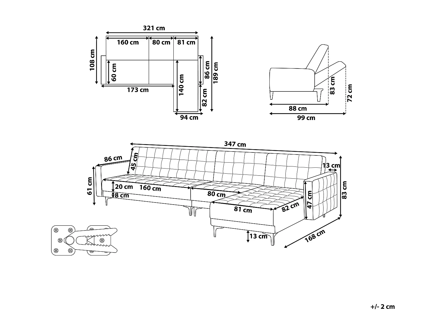 Modul Eckschlafsofa ABERDEEN Samtstoff Sandbeige 5-Sitzer linksseitig