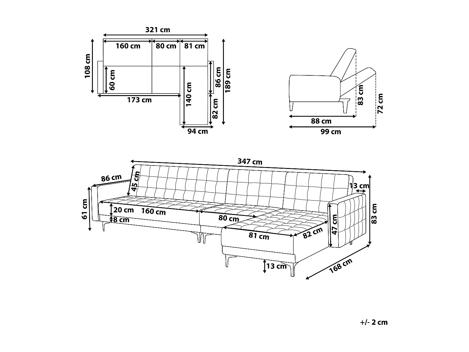 Modul Eckschlafsofa ABERDEEN Samtstoff Sandbeige 5-Sitzer linksseitig