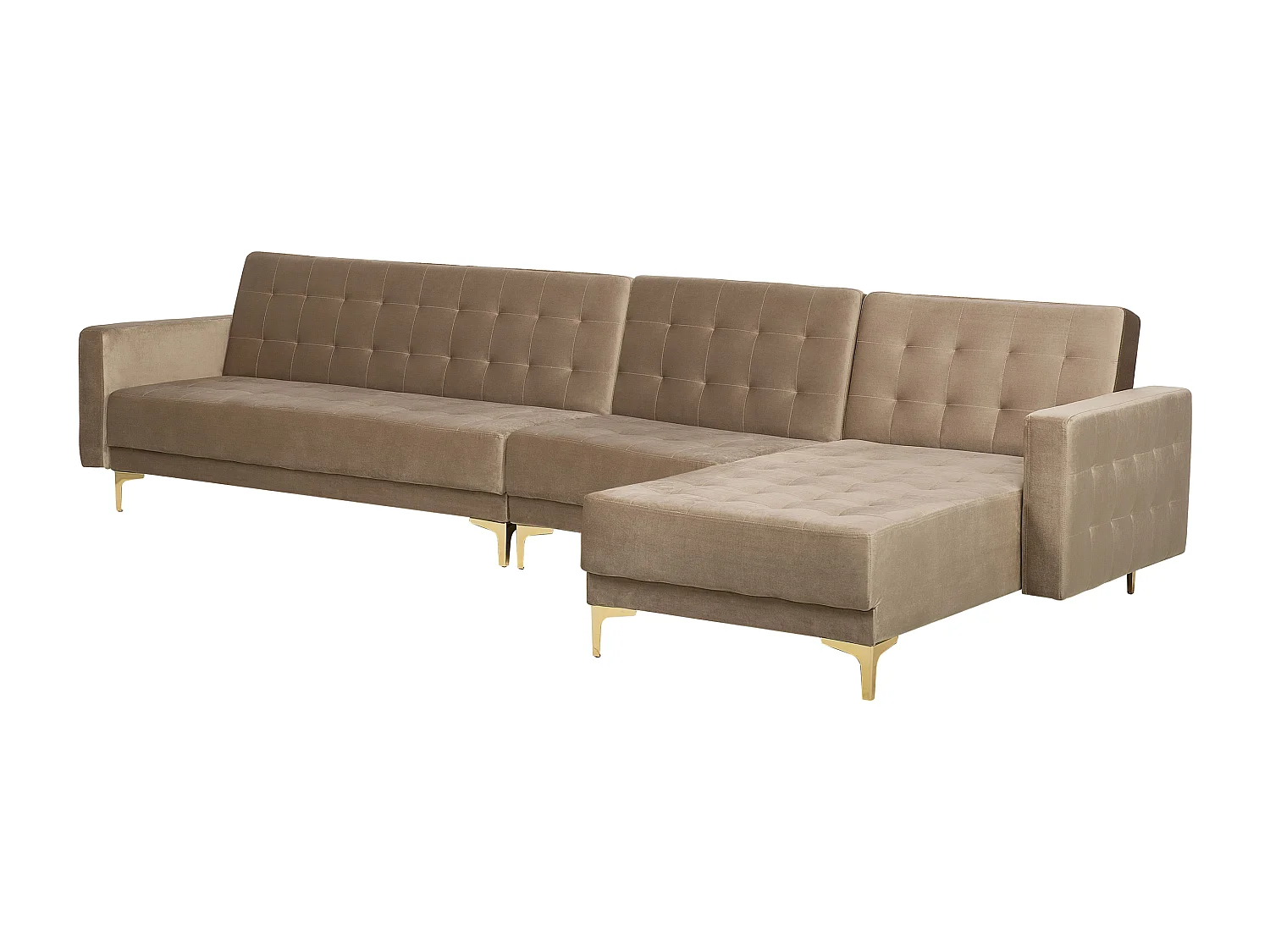 Modul Eckschlafsofa ABERDEEN Samtstoff Sandbeige 5-Sitzer linksseitig