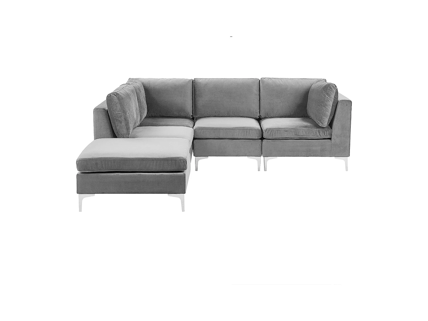 Modulaire hoekbank EVJA Fluweel Grijs Met ottomaan 4-zitter Rechterzijde