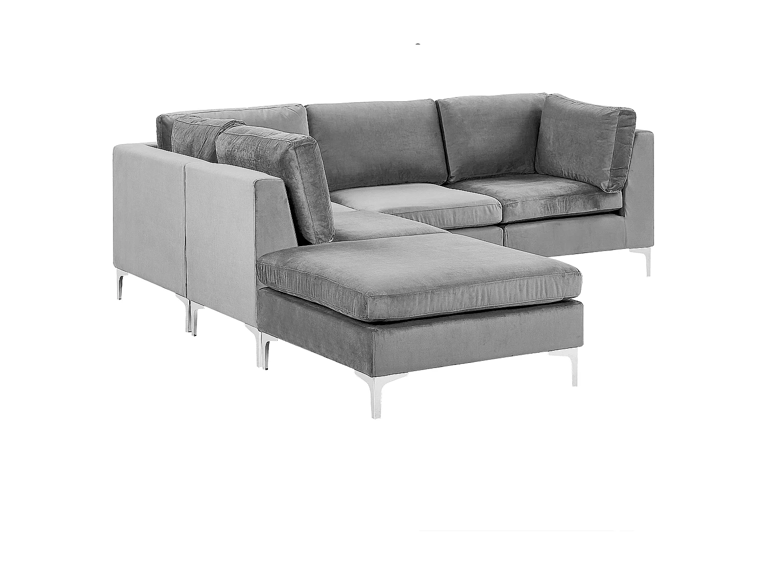 Modulaire hoekbank EVJA Fluweel Grijs Met ottomaan 4-zitter Rechterzijde