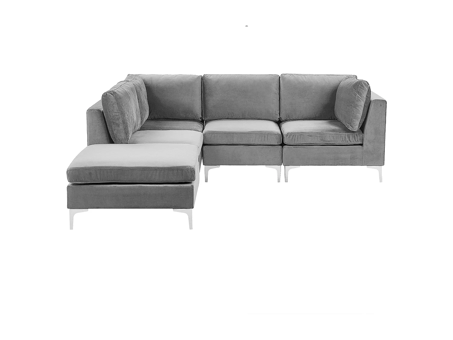 Canapé d'Angle Modulable - Evja - Côté Droit, 4 Modules et Pouf, en Velours, Gris