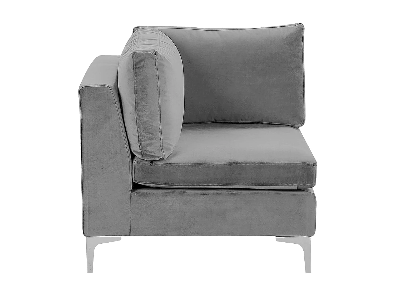 Canapé d'Angle Modulable - Evja - Côté Droit, 4 Modules et Pouf, en Velours, Gris