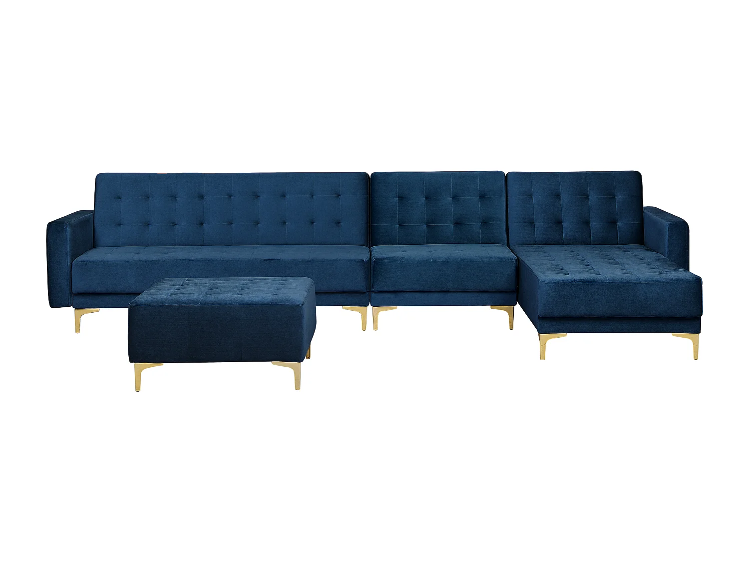 Canapé-lit d'angle modulable 5 places ABERDEEN Velours Bleu marine avec ottoman Côté droite