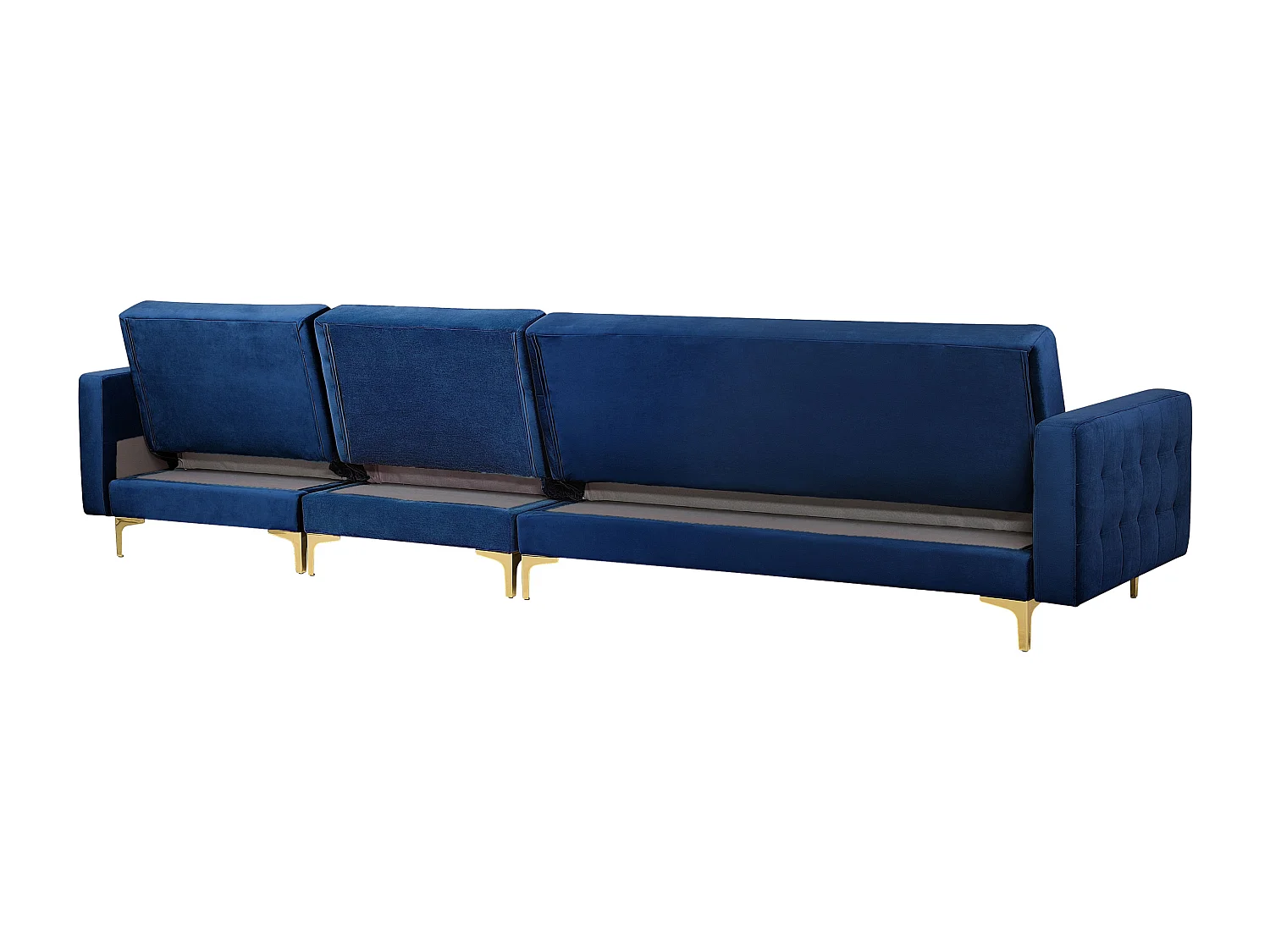 Canapé-lit d'angle modulable 5 places ABERDEEN Velours Bleu marine avec ottoman Côté droite