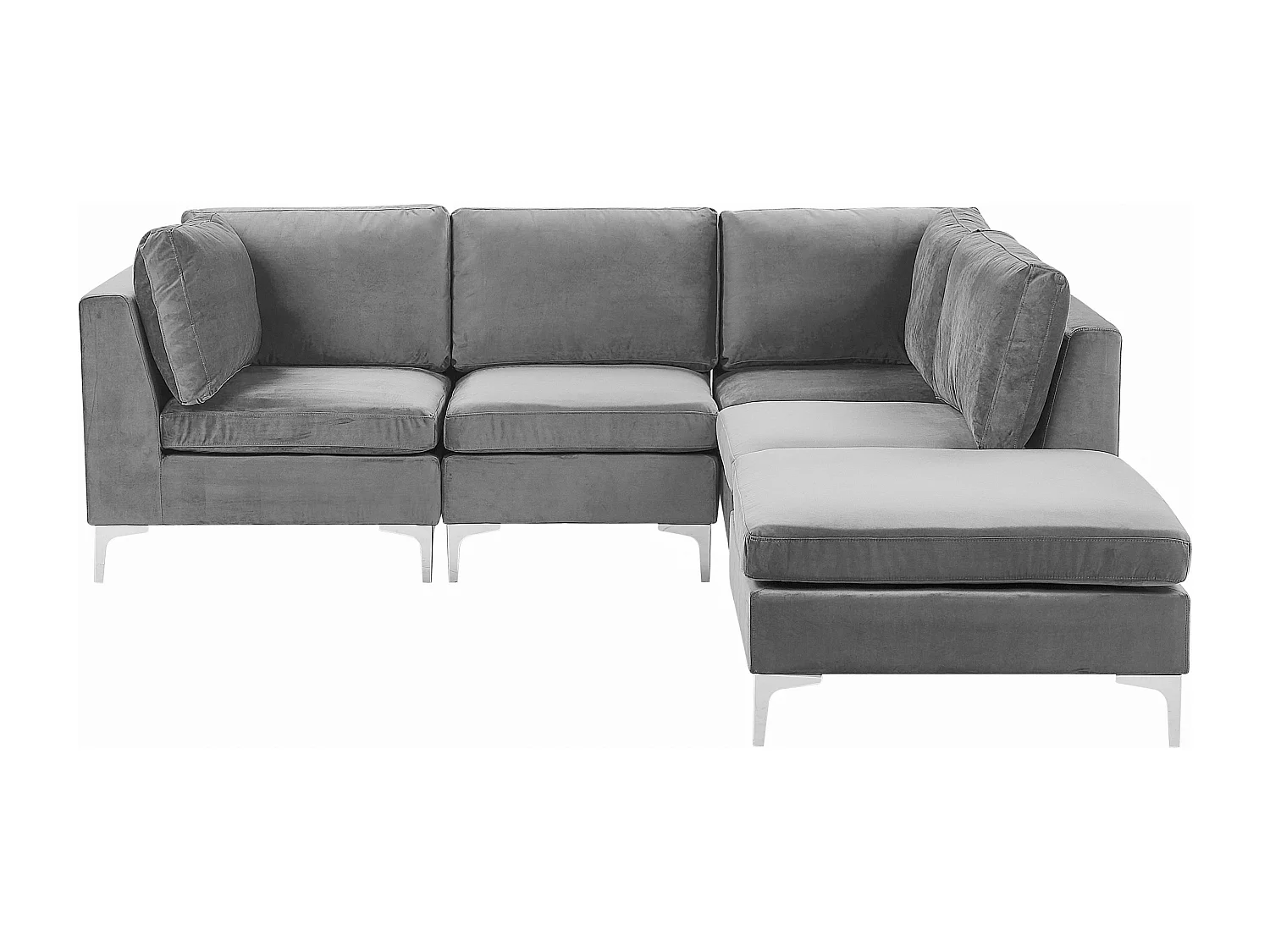 Modulaire hoekbank EVJA Fluweel Grijs Met ottomaan 4-zitter Linkerzijde