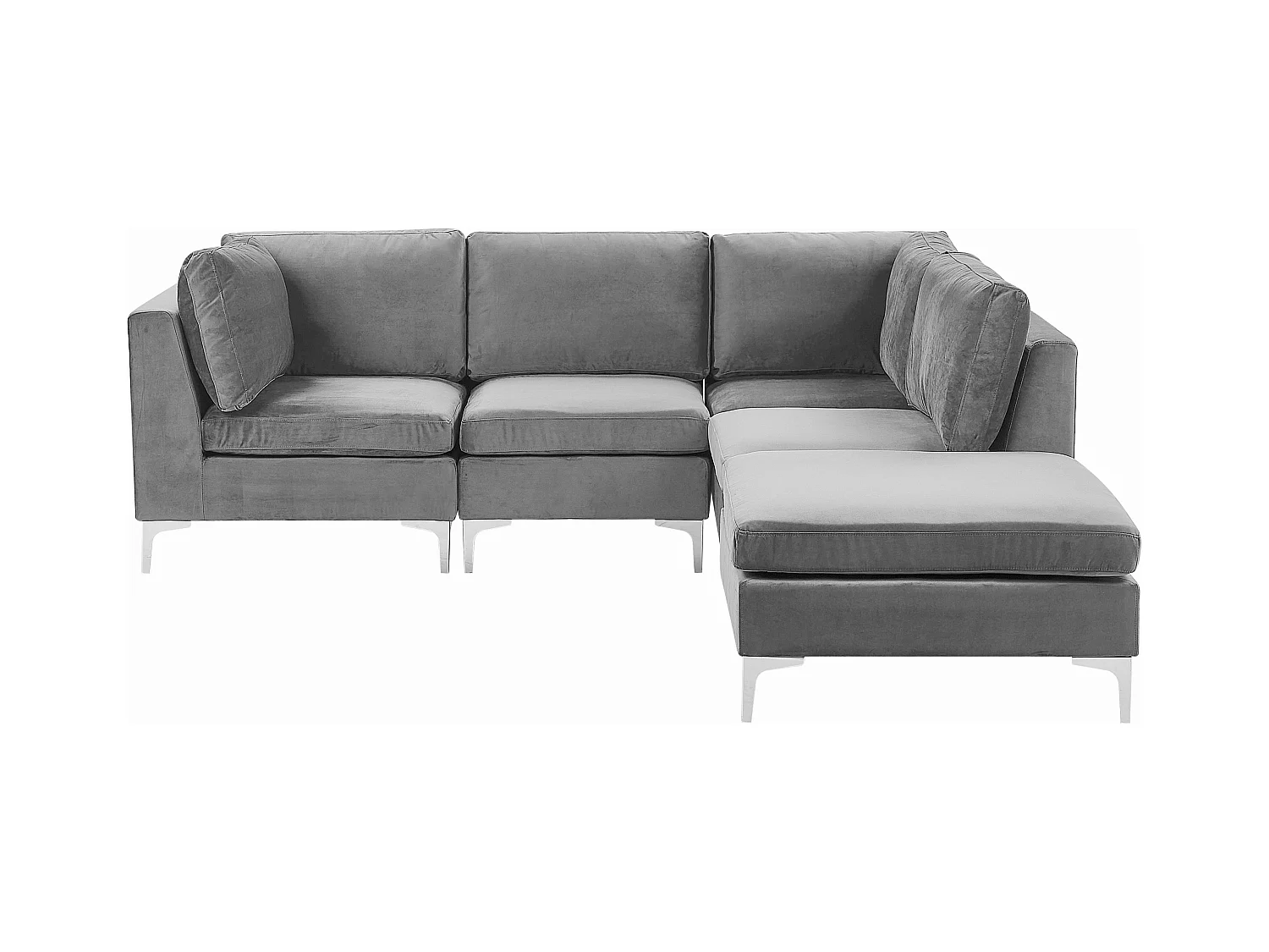Canapé d'Angle Modulable - Evja - Côté Gauche, 4 Modules et Pouf, en Velours, Gris