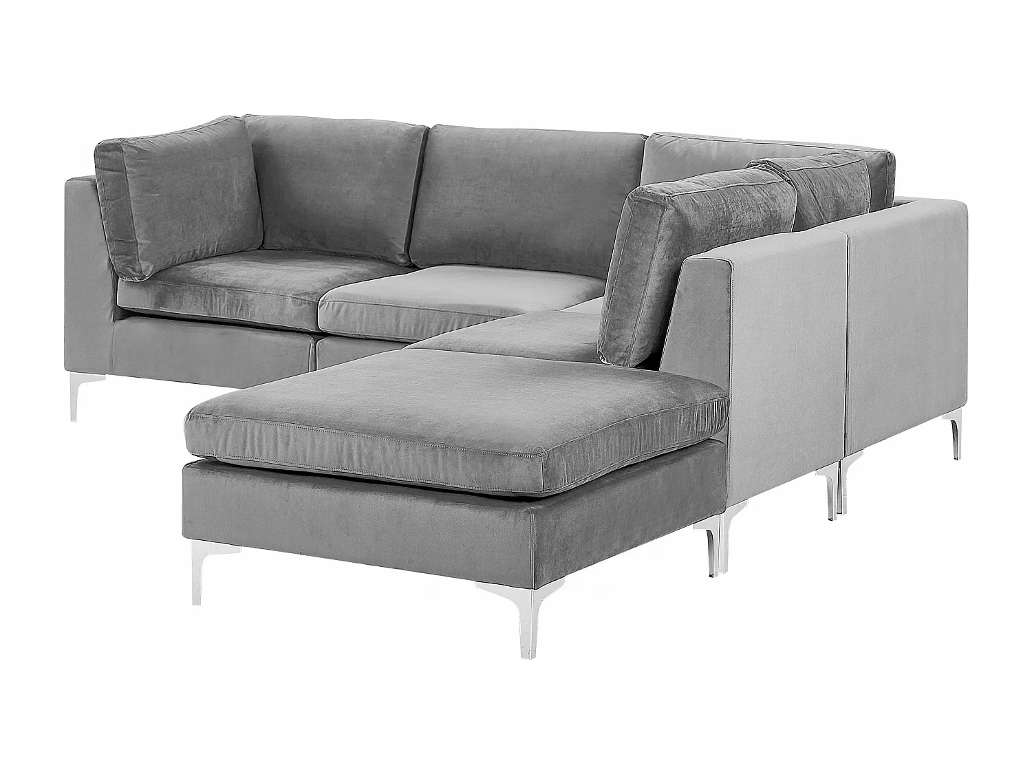 Canapé d'Angle Modulable - Evja - Côté Gauche, 4 Modules et Pouf, en Velours, Gris