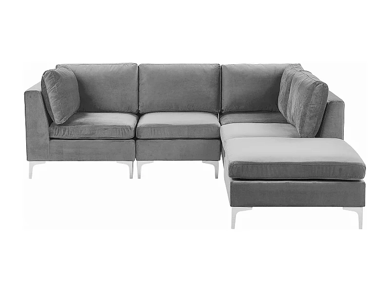 Modul Ecksofa EVJA Samtstoff Grau mit Ottomane 4-Sitzer linksseitig