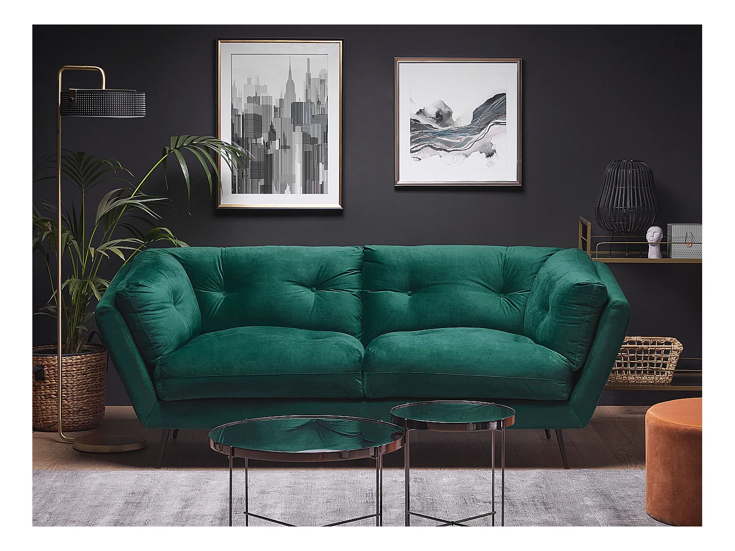 Sofa LENVIK Welur Szmaragdowy dla 3 osób