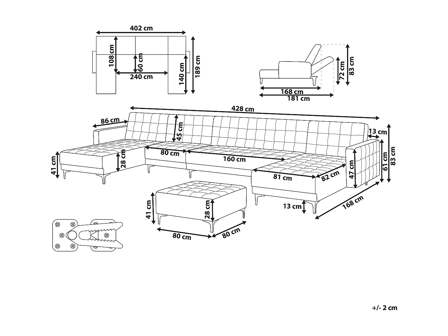 Canapé-lit modulable en forme de U 6 places ABERDEEN Cuir PU Blanc avec ottoman