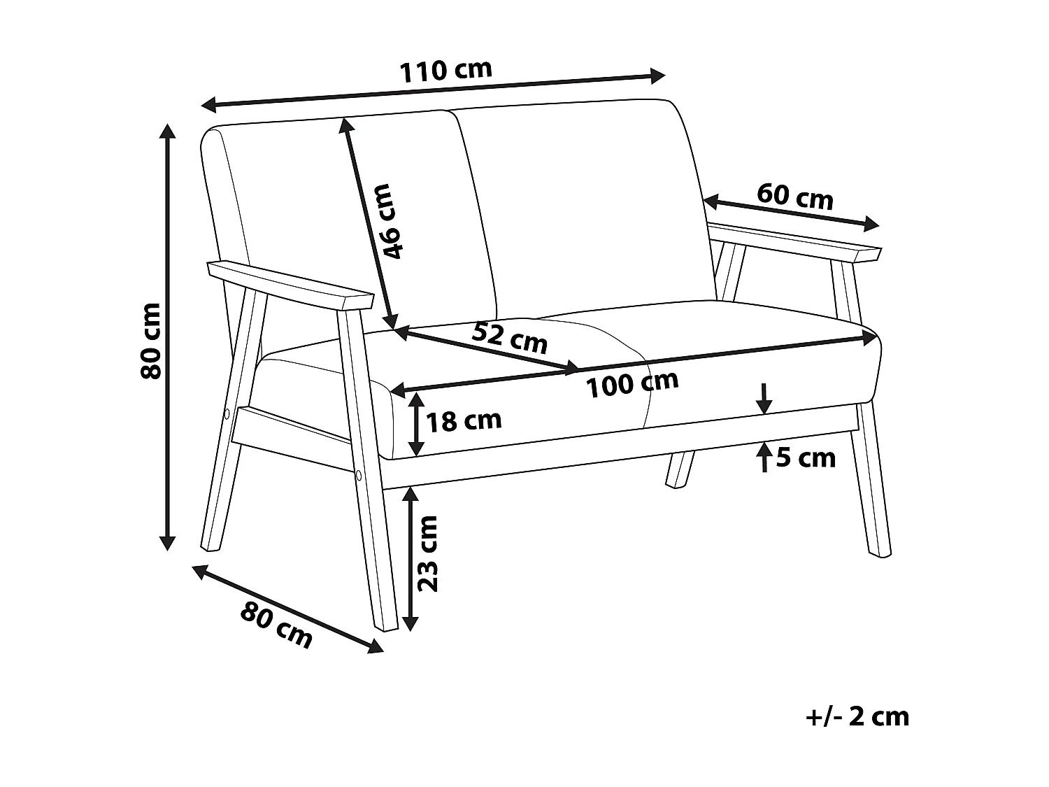 Retro 2-Sitzer Sofa mit Polsterbezug grau Holzgestell Federkern Asnes