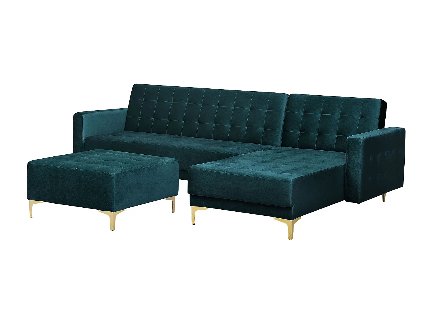 Modulaire hoekslaapbank ABERDEEN Fluweel Blauwgroen Met ottomaan 4-zitter Linkerzijde