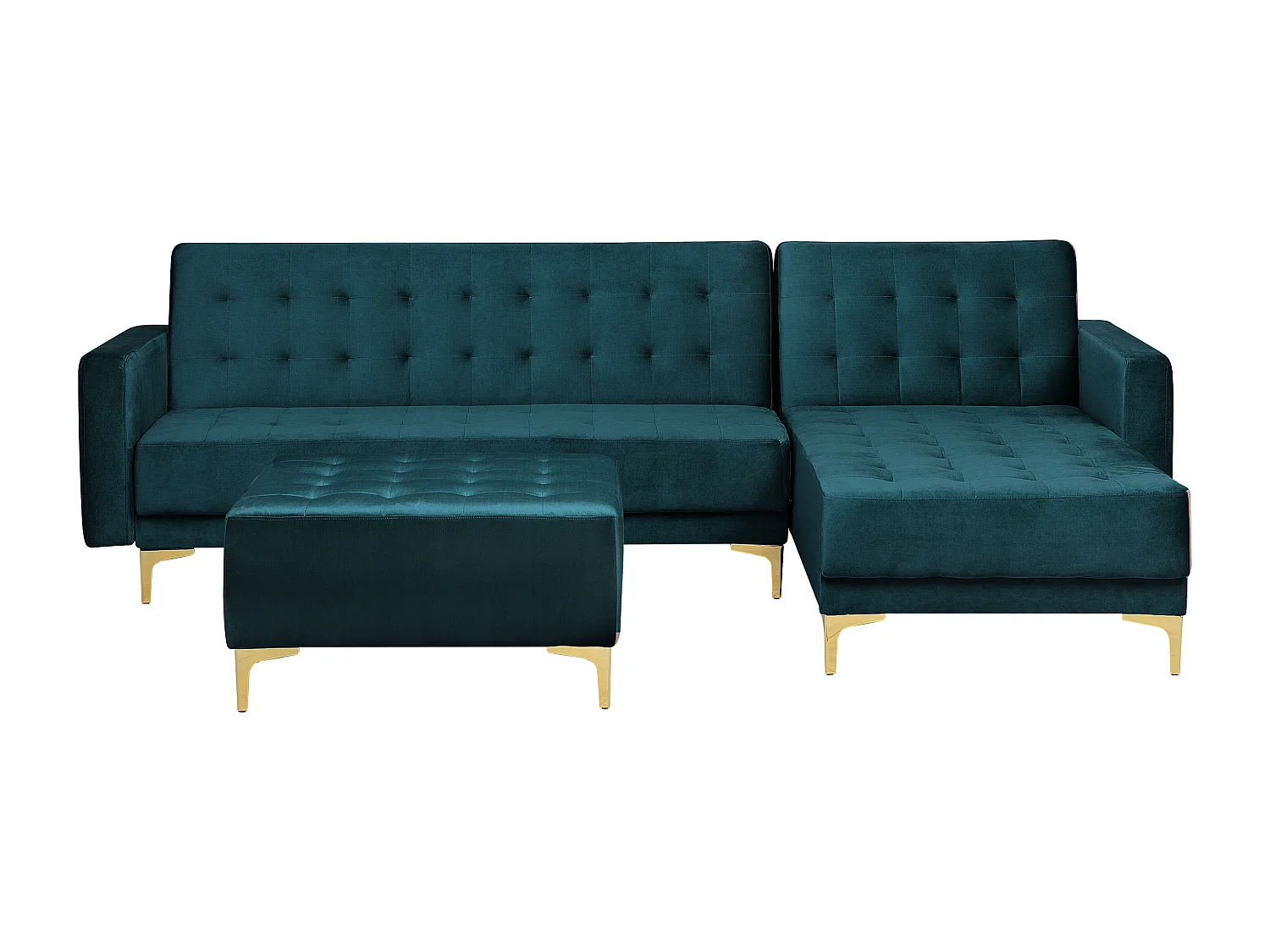 Canapé-lit d'angle modulable 4 places ABERDEEN Velours Bleu paon avec ottoman Côté gauche