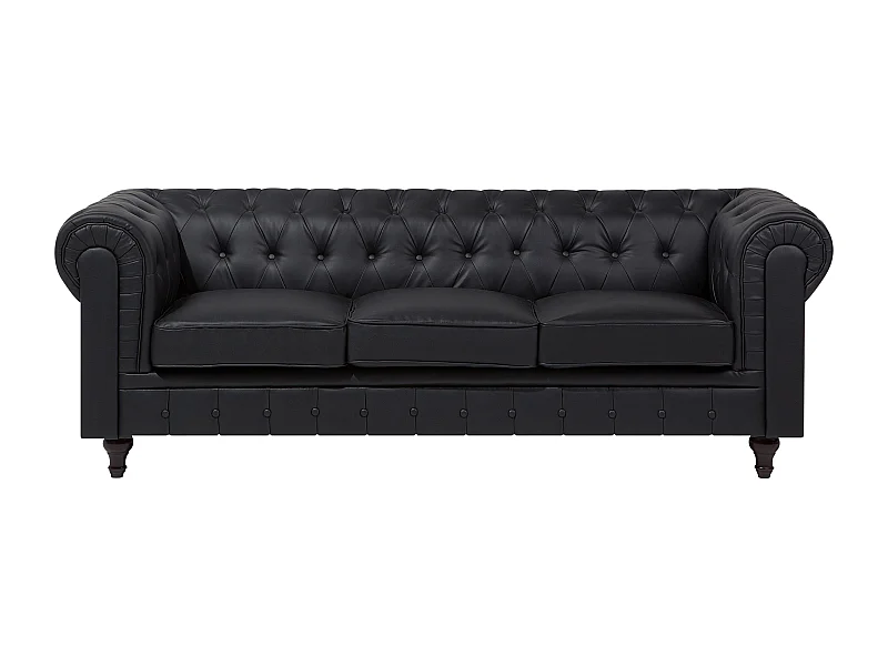 Sofa CHESTERFIELD Ekoskóra Czarny dla 3 osób
