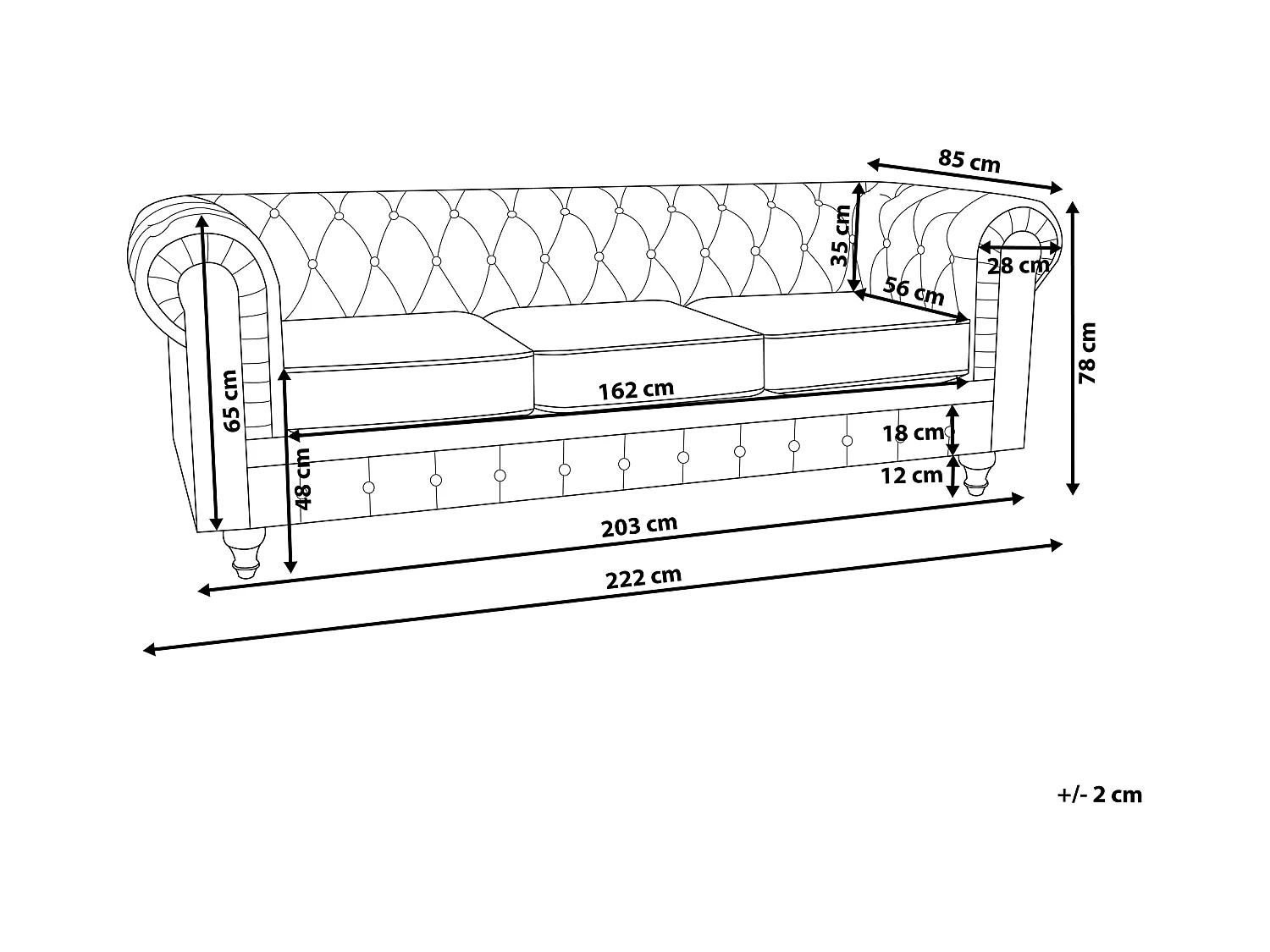Canapé 3 places CHESTERFIELD Cuir PU Noir