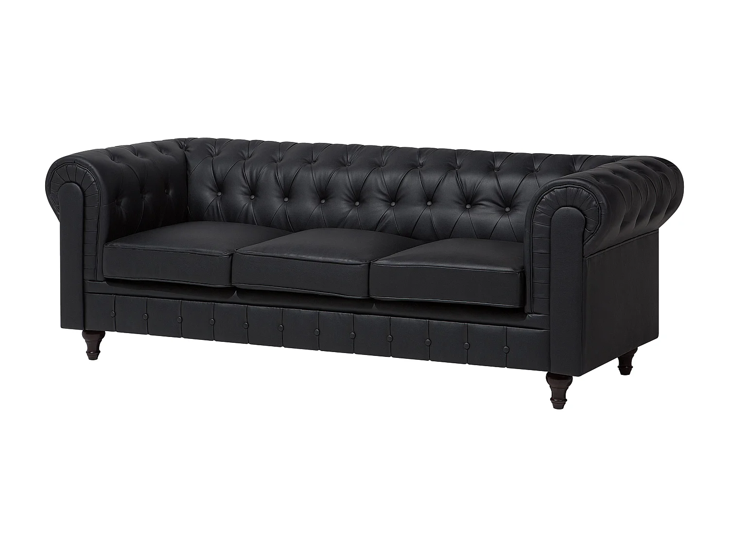 Canapé 3 places CHESTERFIELD Cuir PU Noir