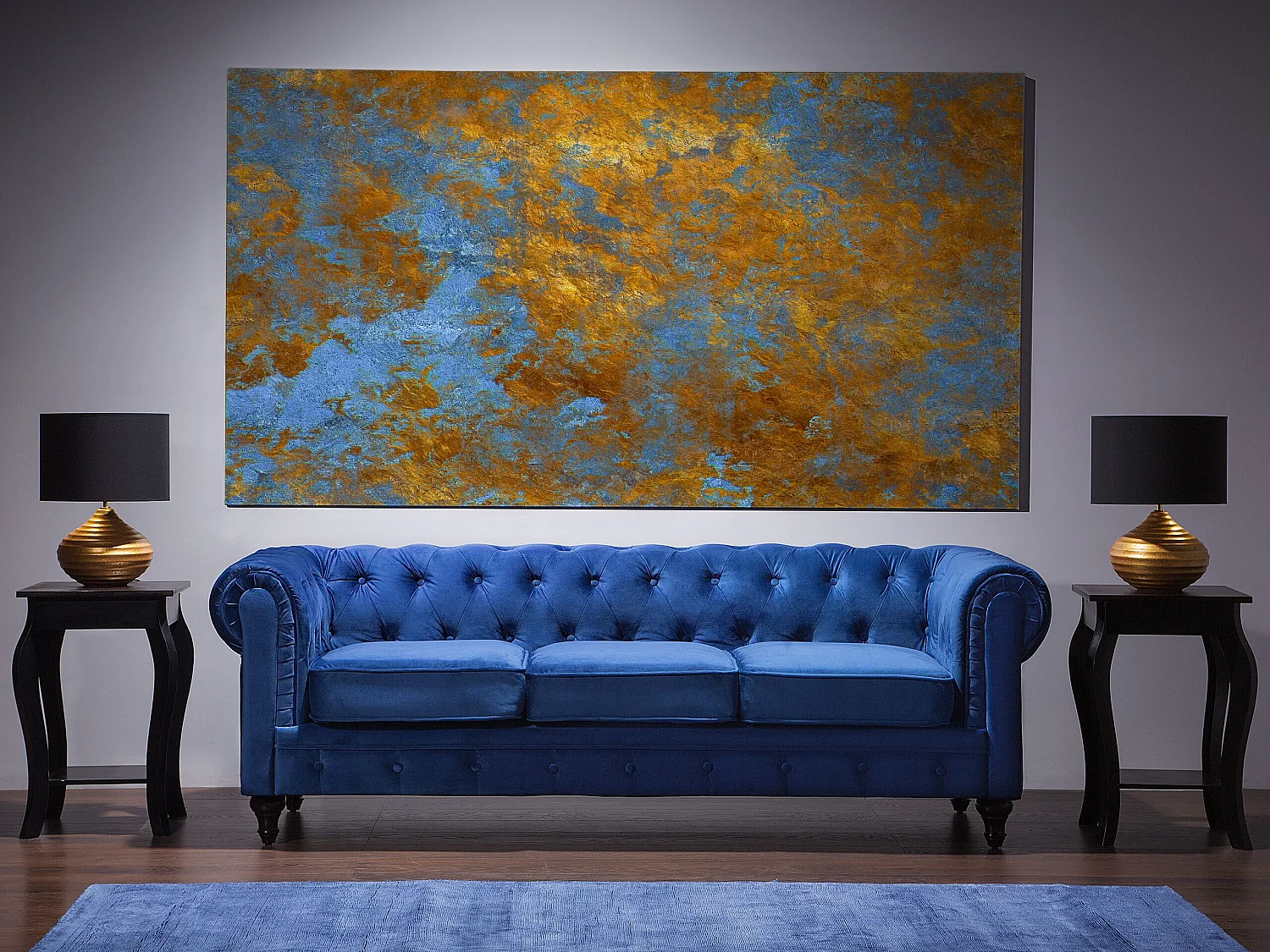 Sofa CHESTERFIELD Samtstoff Marineblau 3-Sitzer