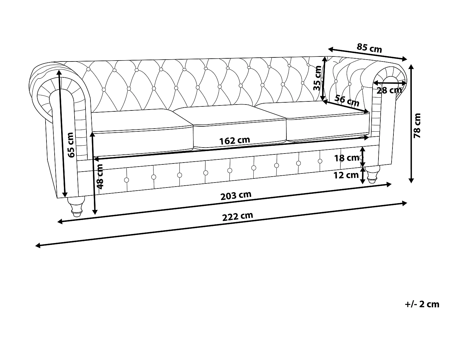 Sofa CHESTERFIELD Beżowy dla 3 osób