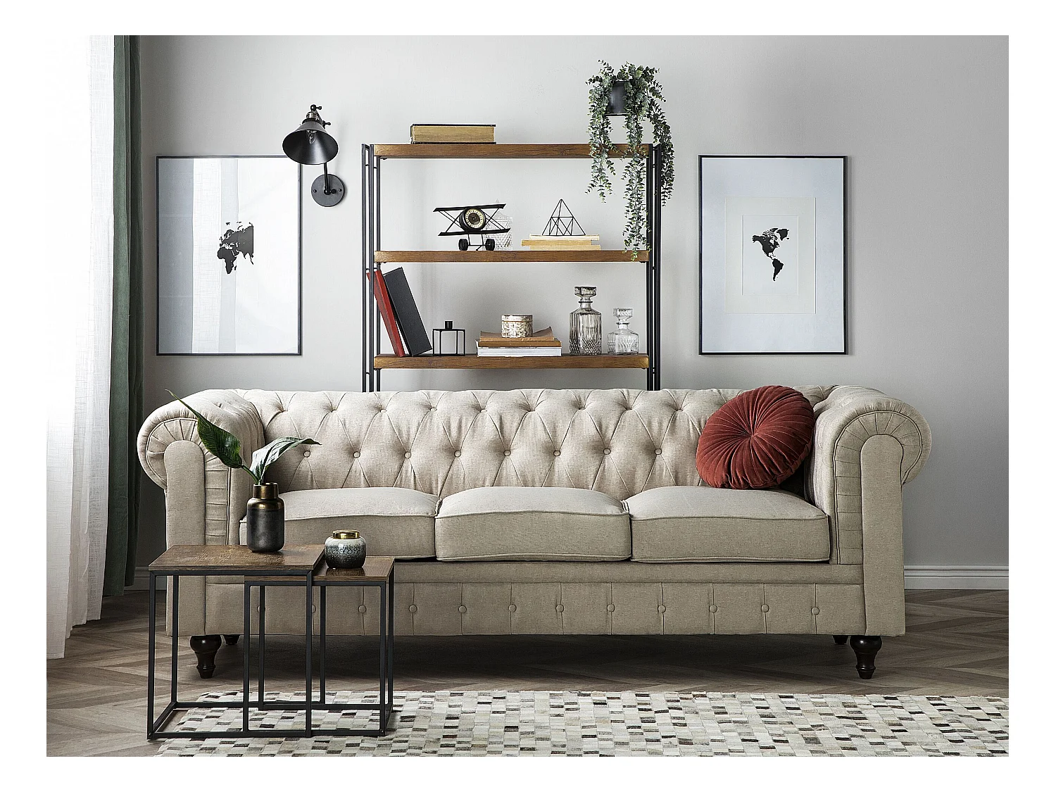 Canapé 3 places CHESTERFIELD Tissu Beige